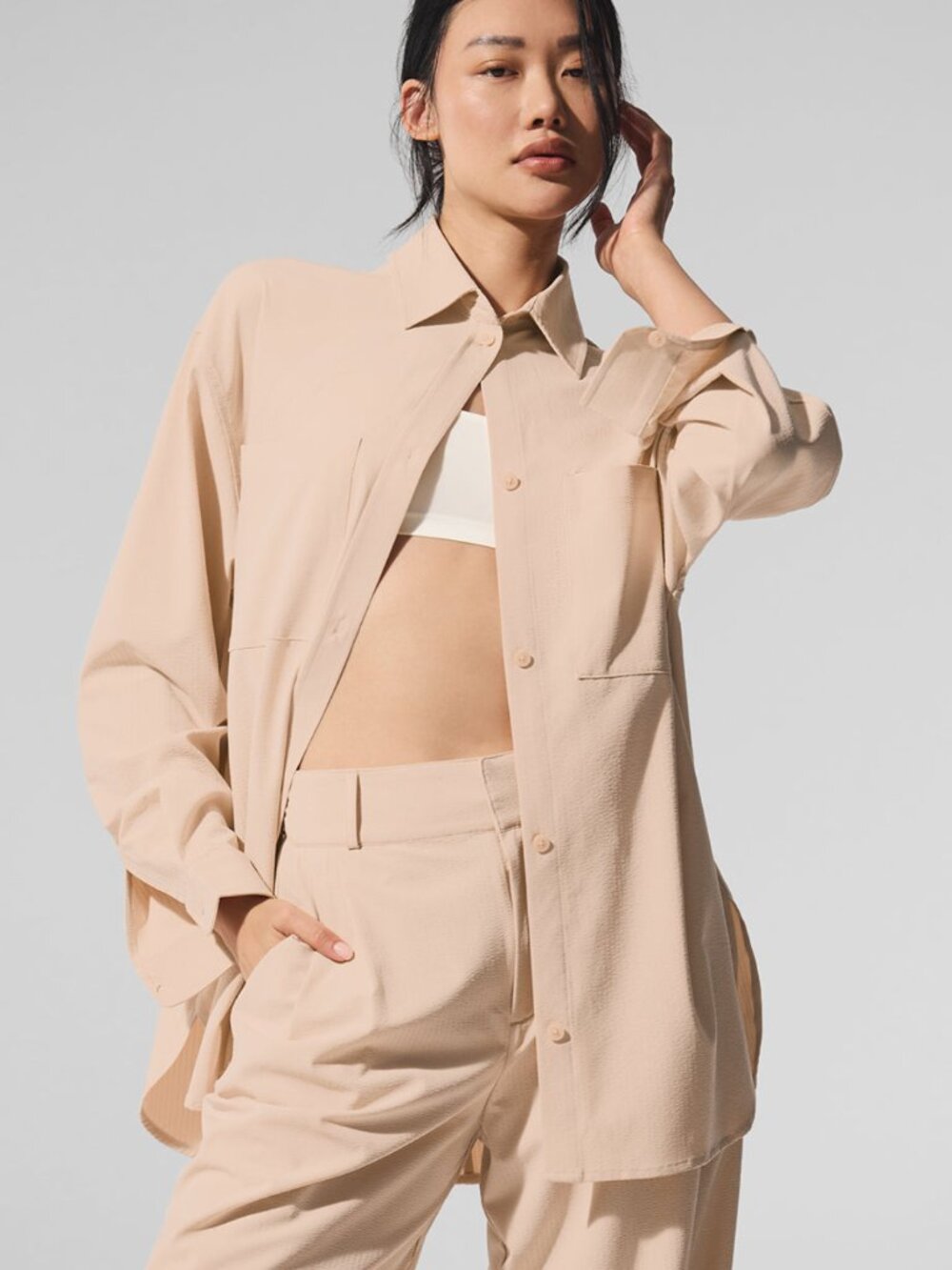Alo Yoga Dreamscape Button Down Long Sleeve Top - Macadamia - Small